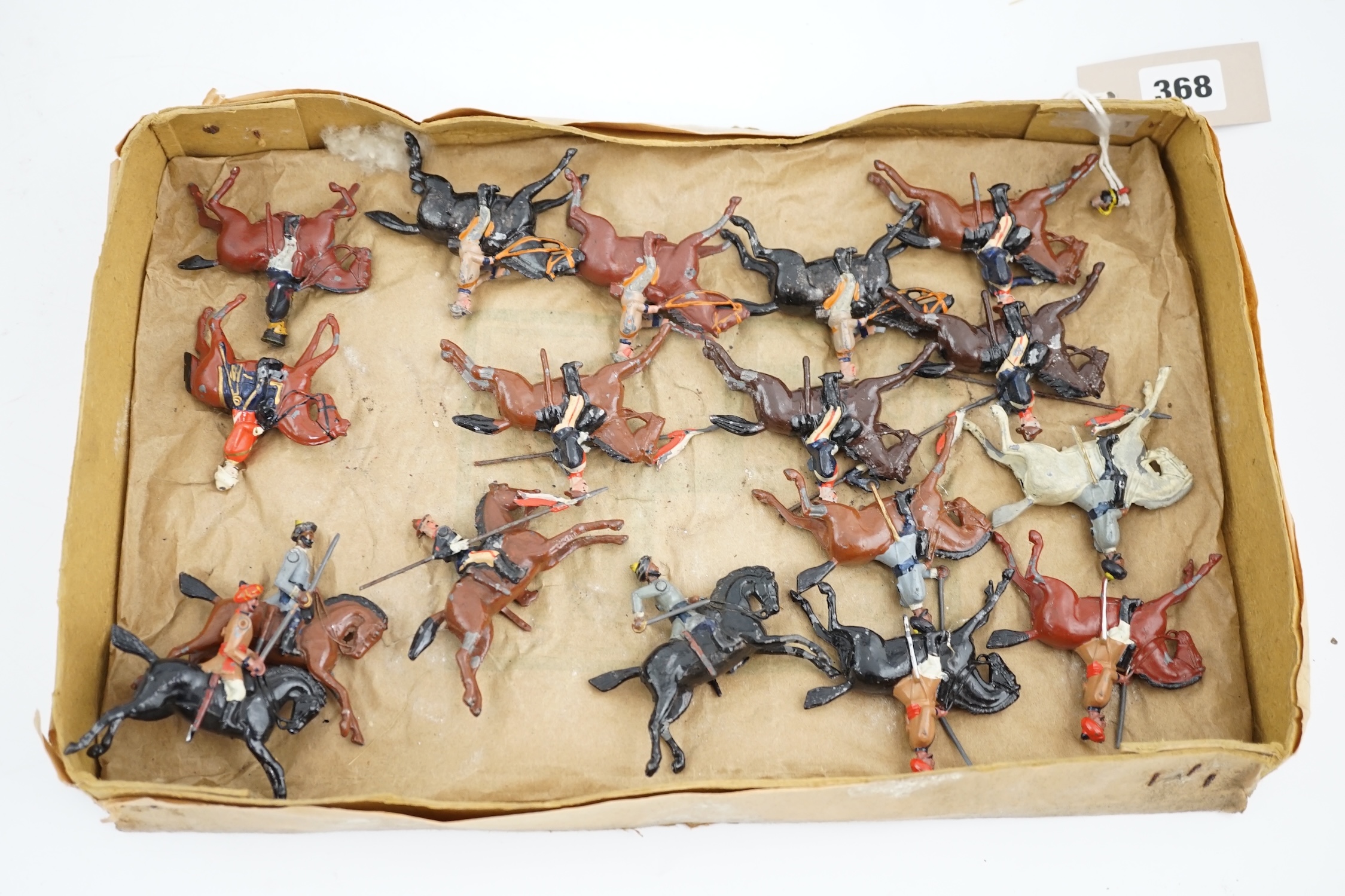 Seventeen early Britains cavalry soldiers, including Madras Cavalry (including the 1896 versions from set 45), Australian cavalry, a Japanese cavalry soldier (?), etc.